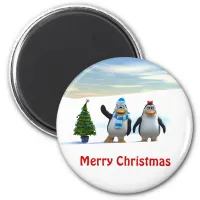 Cute Cartoon Penguin Pair with Tree Magnet