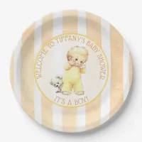 Vintage Baby Boy Yellow, Orange & Gray Baby Shower Paper Plates