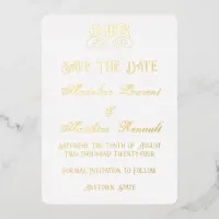 Monogram Elegant White and Gold Save the Date Foil Invitation