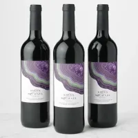 Agate Geode Glitter Wedding Violet Wine Label