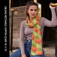 Orange & Green Shiny Look Abstract Pattern Long Scarf