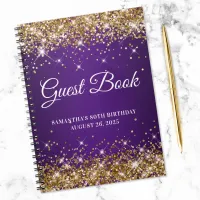 Gold Glitter Royal Purple 80th Birthday Guestbook Notebook