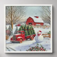 Christmas Watercolor Snowy Winter Scene Red Barn Peel And Stick Photo Tile