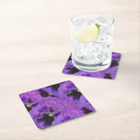 Purple pansies, abstract painting, floral art   square paper coaster