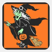 Witch Flying Halloween Cartoon Sticker