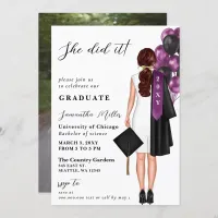 Purple Minimalist Photo She Did It Graduation  Invitation