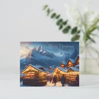 Christmas market in the mountains - custom holiday postcard