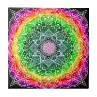 Color burst Rainbow Prism Mandala   Ceramic Tile