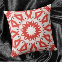 Red White Gray Ethnic Boho Chic Geometric Pattern Throw Pillow