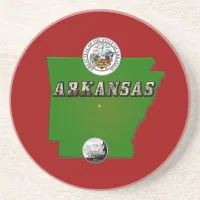 Arkansas Map, Seal and State Faux Quarter Drink Coaster