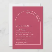 Rustic Magenta Modern Arch Wedding  Invitation