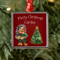 Cheeky Christmas Troll and Tree Delight  Metal Ornament