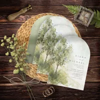 Watercolor Landscape Wedding Sage Green Arch ID786 Invitation