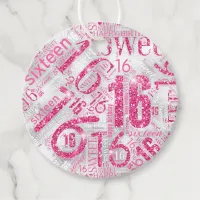 Sweet Sixteen Sparkle Word Cloud Pink ID265 Favor Tags