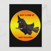 Witch Just Flying By Halloween Postcard