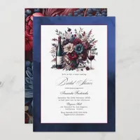 Burgundy & Navy Floral Wine-Themed Bridal Shower Invitation