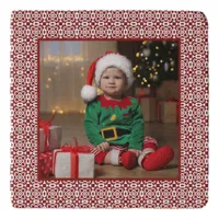 Merry Christmas Red White Geometric Photo Trivet