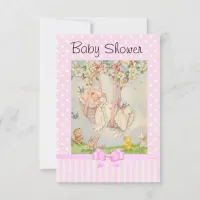Vintage Baby Carriage Pink and White Invitation