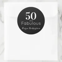 Custom Black & White 50 & Fabulous Birthday Party Classic Round Sticker