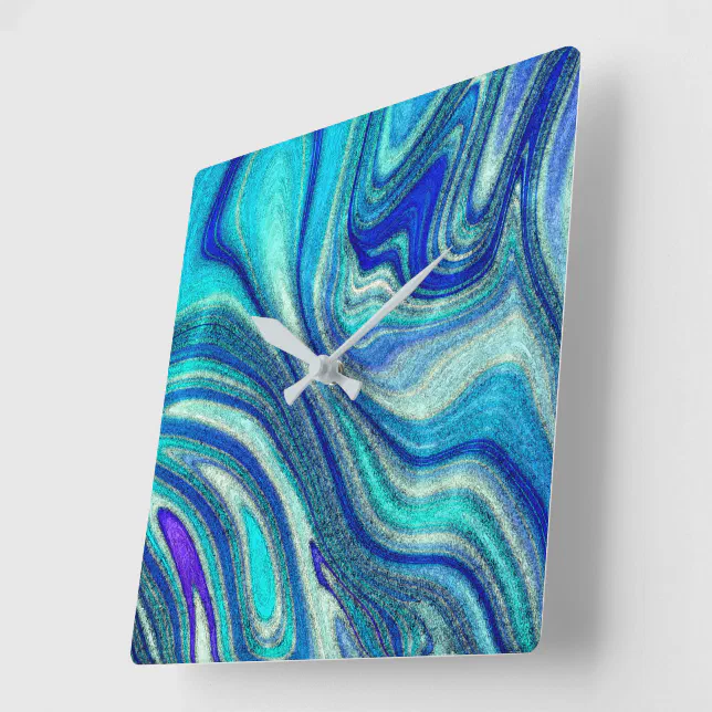 Elegant Aquamarine Paua Rainbow Shell Inspired Square Wall Clock