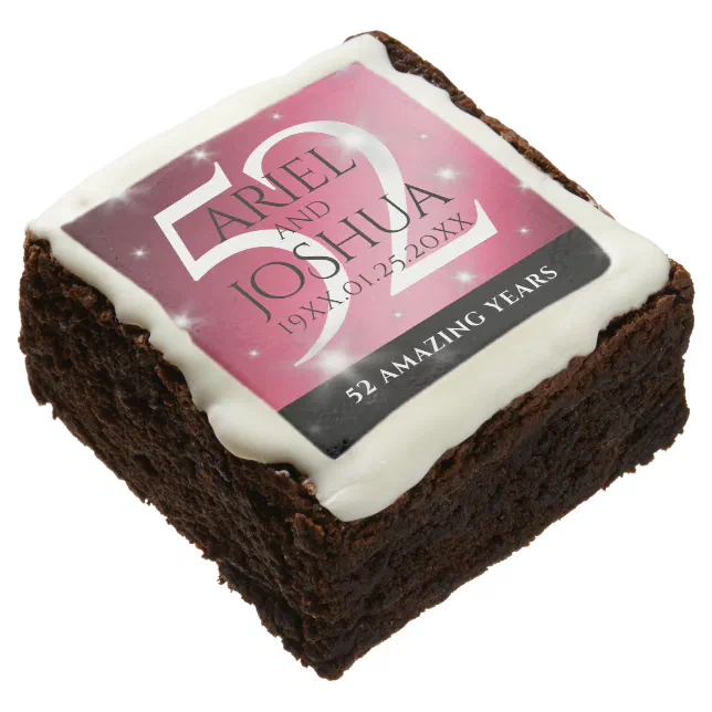 Elegant 52nd Star Ruby Wedding Anniversary Brownie