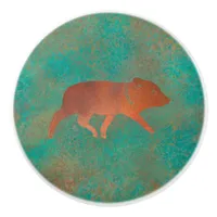 Southwest Cute Javelina Youth Copper Teal Ceramic Knob