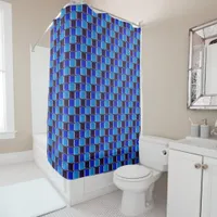 Modern mosaic in black, royal blue and light blue  shower curtain