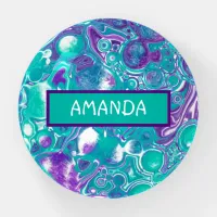 Purple and Teal Fluid Art Marble like Art  Paperweight