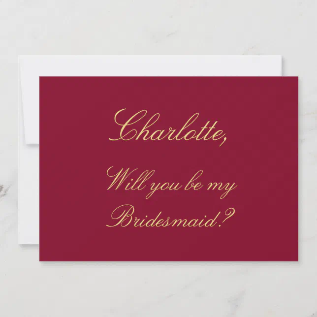 Burgundy Golden Beige Bridesmaid Proposal Card