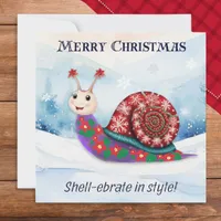 Christmas Snail Snow Festive Pun Funny Humorous Holiday Card