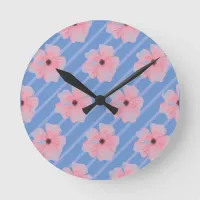 Pink Flowers And Stripes Wall Clock