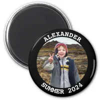 Personalized Round Family Photo Black Magnet