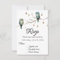 Rustic Woodland Love Birds Celebration RSVP Card