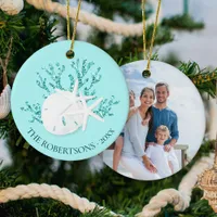 Coastal Beach Christmas Starfish Family Photo Ceramic Ornament