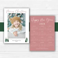 2024 Cute Minimalist Pink Christmas Photo Calendar Holiday Card