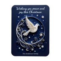 Peace Dove Elegant Simple Blue White Christmas Magnet