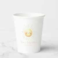 Happy Yellow Sunshine Cute Watercolor Baby Shower Paper Cups