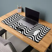 Personalize Name Black White Wavy Stripes Hypnotic Desk Mat