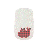 Red Buffalo Plaid Bears on Opal Glitter Christmas Minx Nail Art