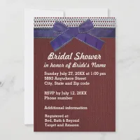 Blue Ribbon, Lace, Red Burlap Bridal Shower Invitation