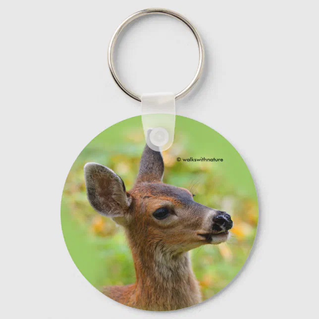 Vignetted Portrait of Smiling Blacktail Deer Fawn  Keychain