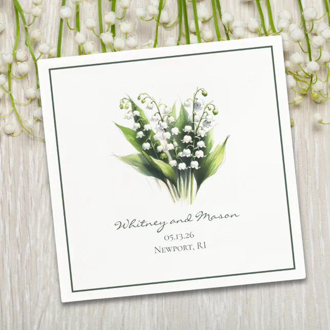 Lily of the Valley Flower Custom Wedding Cocktail Napkins