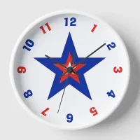 Red, White, and Blue Patriotic American Star Clock