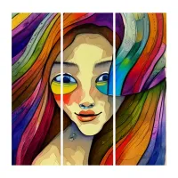 Colorful Abstract Pretty Girl Artsy Triptych