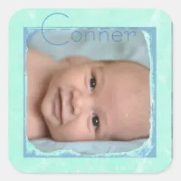 Personalized Teal and Blue Baby Photo Stickers