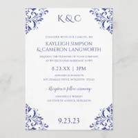 Elegant Vintage Wedding Invitation | Royal Blue