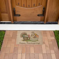 Vintage Big Turkey & Girl Happy Thanksgiving Coir Doormat