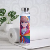 Anime Girl with LGBTQIA+ Cape   Water Bottle