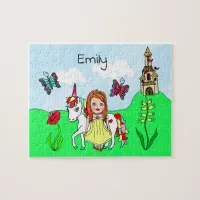 Personalized Name Princess and Unicorn Fairytale Jigsaw Puzzle