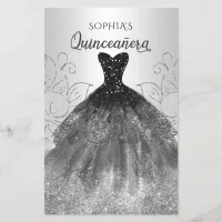 Budget Black Sparkle Dress Quincea&#241;era Invitation